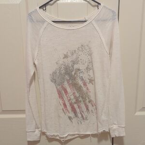 Miss Me White/Cream Long Sleeve Tee with Graphic/Distressed Look